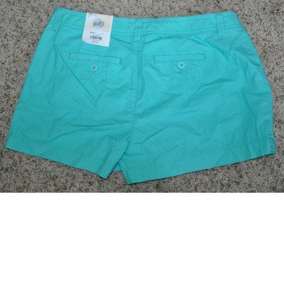 Womens Cotton Shorts SO Blue Polka Dot sz 7 Lowrise Button Tab Summer Jr Girls - Picture 3 of 3